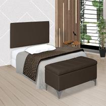 Kit Painel Cabeceira + Bau Iza Para Cama Box Quarto Casal Moderno 1,40 Nanda Decor