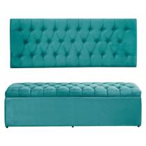 Kit Painel Cabeceira com Bau Calçadeira Dubai 1,20m Para Cama Viúva Solteirão Suede Azul Tifany - Aurora Line