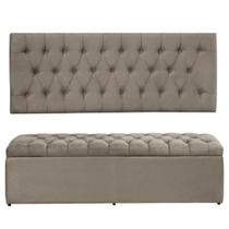 Kit Painel Cabeceira com Bau Calçadeira Dubai 1,20m Para Cama Viúva Solteirão Suede Bege - Aurora Line