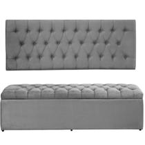 Kit Painel Cabeceira com Bau Calçadeira Dubai 1,28m Para Cama Viúva Solteirão Suede Cinza - Aurora Line