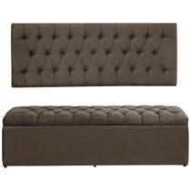 Kit Painel Cabeceira com Bau Calçadeira Dubai 1,38m Para Cama Casal Suede Marrom - Aurora Line