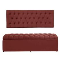 Kit Painel Cabeceira com Bau Calçadeira Dubai 1,38m Para Cama Casal Suede Vermelho - Aurora Line