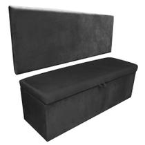 Kit Painel Cabeceira de Cama Box Solteiro Com Recamier Ayumi 90 CM material sintético Preto - Móveis Mafer