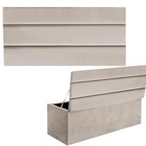 Kit Painel Cabeceira Estofada e Calçadeira Baú Recamier Argent 100cm Solteiro Suede Bege - Ahz Móveis