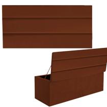 Kit Painel Cabeceira Estofada e Calçadeira Baú Recamier Argent 160cm Queen Size Suede Terracota - Ahazzo Móveis