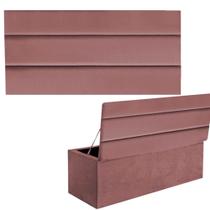 Kit Painel Cabeceira Estofada e Calçadeira Baú Recamier Argent 195cm King Size Suede Rose Gold - Ahazzo Móveis