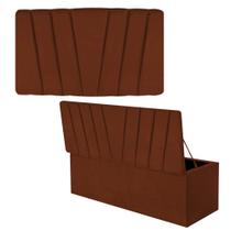 Kit Painel Cabeceira Estofada e Calçadeira Baú Recamier Bélgica 100cm Solteiro Suede Terracota - Ahz Móveis