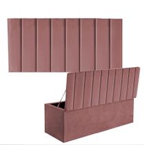 Kit Painel Cabeceira Estofada e Calçadeira Baú Recamier Carla 160cm Queen Size Suede Rose Gold - Ahz Móveis