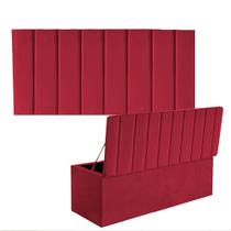 Kit Painel Cabeceira Estofada e Calçadeira Baú Recamier Carla 90cm Solteiro material sintético Vermelho - Ahz Móveis