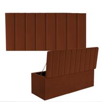 Kit Painel Cabeceira Estofada e Calçadeira Baú Recamier Carla 90cm Solteiro Suede Terracota - Ahz Móveis