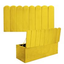 Kit Painel Cabeceira Estofada e Calçadeira Baú Recamier Dallas 160cm Queen Size material sintético Amarelo - Ahz Móveis
