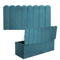 Kit Painel Cabeceira Estofada e Calçadeira Baú Recamier Dallas 160cm Queen Size Suede Azul Turquesa - Ahz Móveis