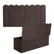 Kit Painel Cabeceira Estofada e Calçadeira Baú Recamier Dallas 195cm King Size material sintético Marrom - Ahazzo Móveis