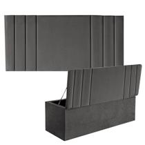 Kit Painel Cabeceira Estofada e Calçadeira Baú Recamier Grécia 160cm Queen Size material sintético Chumbo - Ahazzo Móveis