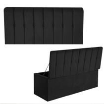 Kit Painel Cabeceira Estofada e Calçadeira Baú Recamier Kiara 100cm Solteiro material sintético Preto - Ahazzo Móveis