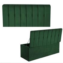 Kit Painel Cabeceira Estofada e Calçadeira Baú Recamier Kiara 140cm Casal Padrão Suede Verde Musgo - Ahazzo Móveis