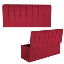 Kit Painel Cabeceira Estofada e Calçadeira Baú Recamier Kiara 140cm Casal Padrão Suede Vermelho - Ahazzo Móveis