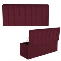 Kit Painel Cabeceira Estofada e Calçadeira Baú Recamier Kiara 160cm Queen Size Suede Bordô - Ahazzo Móveis