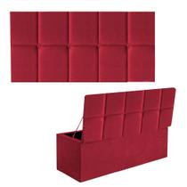 Kit Painel Cabeceira Estofada e Calçadeira Baú Recamier Turquia 100cm Solteiro material sintético Vermelho - Ahz Móveis