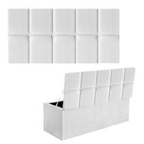 Kit Painel Cabeceira Estofada e Calçadeira Baú Recamier Turquia 140cm Casal Padrão material sintético Branco - Ahz Móveis