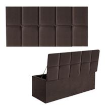 Kit Painel Cabeceira Estofada e Calçadeira Baú Recamier Turquia 140cm Casal Padrão Suede Marrom - Ahazzo Móveis