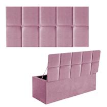 Kit Painel Cabeceira Estofada e Calçadeira Baú Recamier Turquia 160cm Queen Size Suede Rosa Bebê - Ahazzo Móveis