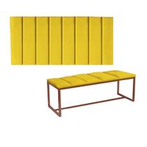 Kit Painel Carla e Calçadeira Industrial 100cm Solteiro Box Ferro Bronze material sintético Amarelo - Ahz Móveis