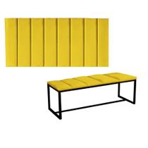 Kit Painel Carla e Calçadeira Industrial 100cm Solteiro Box Ferro Preto Suede Amarelo - Ahz Móveis