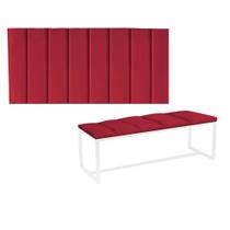 Kit Painel Carla e Calçadeira Industrial 140cm Casal Box Ferro Branco material sintético Vermelho - Ahz Móveis