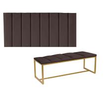 Kit Painel Carla e Calçadeira Industrial 140cm Casal Box Ferro Dourado material sintético Marrom - Ahz Móveis