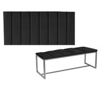 Kit Painel Carla e Calçadeira Industrial 140cm Casal Box Ferro Prata material sintético Preto - Ahz Móveis