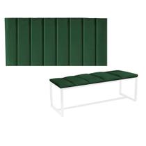 Kit Painel Carla e Calçadeira Industrial 195cm King Size Box Ferro Branco Suede Verde - Ahz Móveis