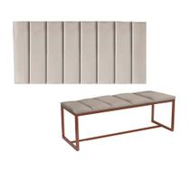 Kit Painel Carla e Calçadeira Industrial 195cm King Size Box Ferro Bronze Suede Bege - Ahz Móveis