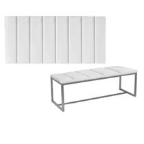 Kit Painel Carla e Calçadeira Industrial 195cm King Size Box Ferro Cinza Suede Branco - Ahz Móveis