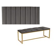 Kit Painel Carla e Calçadeira Industrial 195cm King Size Box Ferro Dourado material sintético Cinza Escuro - Ahz Móveis