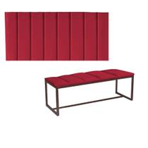 Kit Painel Carla e Calçadeira Industrial 90cm Solteiro Box Ferro Marrom Suede Vermelho - Ahz Móveis