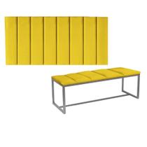 Kit Painel Carla e Calçadeira Industrial 90cm Solteiro Box Ferro Prata Suede Amarelo - Ahz Móveis