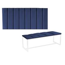 Kit Painel Carla e Recamier Industrial 140cm Casal Box Ferro Branco material sintético Azul Marinho - Ahazzo Móveis