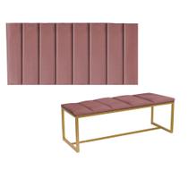 Kit Painel Carla e Recamier Industrial 140cm Casal Box Ferro Dourado Suede Rose - Ahz Móveis