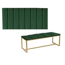 Kit Painel Carla e Recamier Industrial 140cm Casal Box Ferro Dourado Suede Verde - Ahz Móveis