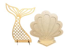 Kit Painel Cauda Sereia + Concha Fundo do Mar Decoração Festa Em Mdf