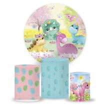 Kit Painel de festa Dino Baby, painel redondo, capa de cilindro e portal retangular, portal romano
