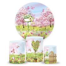 Kit Painel de Festa JARDIM ENCANTADO, painel redondo, capa de cilindro e portal redondo Kit Painel de Festa JARDIM ENCANTADO, painel redondo, capa de cilindro e portal redondo