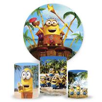 Kit Painel de Festa Minions, Painel Redondo Minions, Trio Veste Fácil Minions