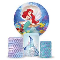 Kit Painel de Festa Princesa Ariel, Painel Redondo Ariel, Trio Veste Fácil