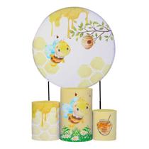 Kit Painel de Festa Redondo 1,50m, Trio de Cilindros e Painel Romano Personalizado - Fera Print