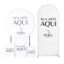 Kit Painel de Festa Redondo 1,50m, Trio de Cilindros e Painel Romano Personalizado - Fera Print