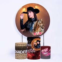 Kit Painel de Festa Redondo de 1,30m e Trio de Cilindros Ana Castela - Fera Print