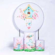 Kit Painel de Festa Redondo de 1,30m e Trio de Cilindros Boneca - Fera Print