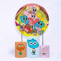 Kit Painel de Festa Redondo de 1,30m e Trio de Cilindros Gumball - Fera Print Kit Painel de Festa Redondo de 1,30m e Trio de Cilindros Gumball - Fera Print